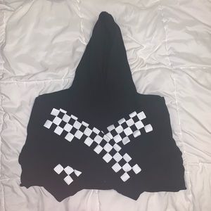 Checker-Board Long Sleeved Cropped Hoodie